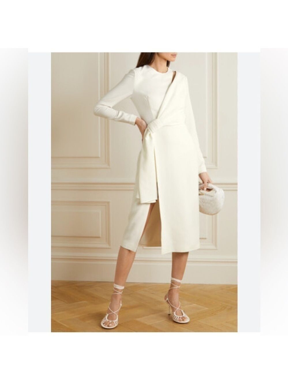 Elie Saab Cutout Draped Cady Midi Dress In White Sz 34